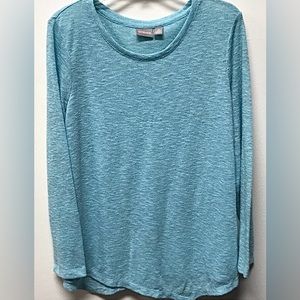 💠 Chico's Aqua Metallic Silver Thread Sparkle Lightweight Sweater Size 2, L